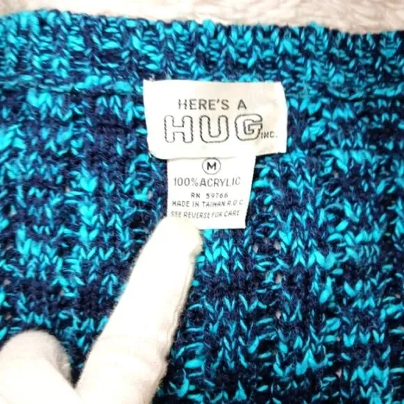 Here's A Hug Button Down V-Neck Cardigan/Sweater Vintage 2 Pockets. Woman Medium - Picture 3 of 10